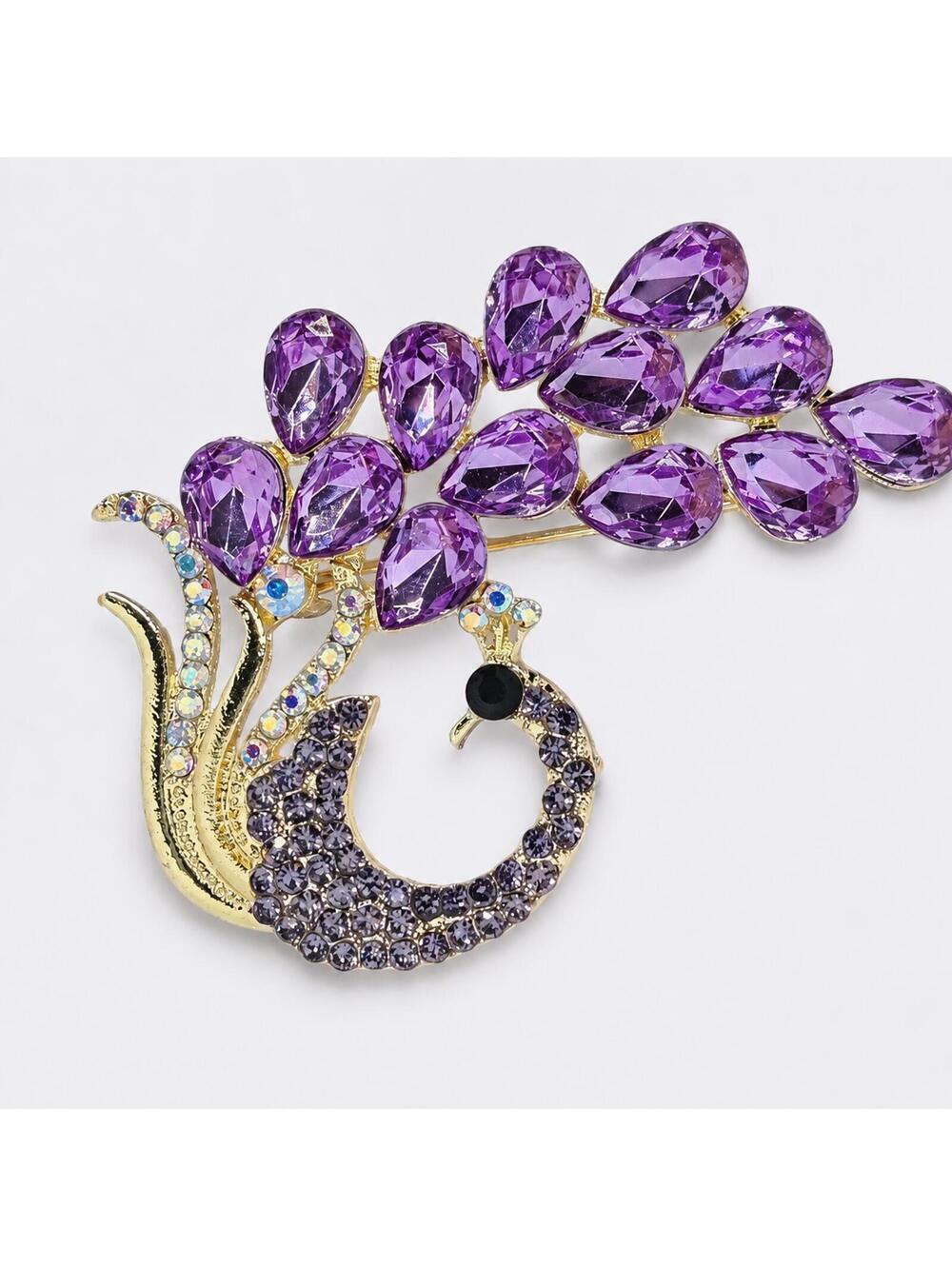 Purple Crystal Peacock Brooch Pin